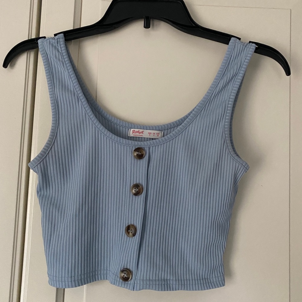 Blue button up tank top